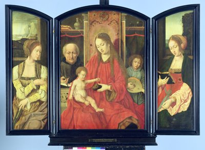The Holy Family with St. Catherine and St. Barbara, triptych by Master of the Holy Blood